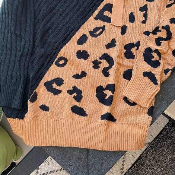 NIB SZL Amazon Leopard & Cable knit shoulder cutout sweater - Picture 2 of 5